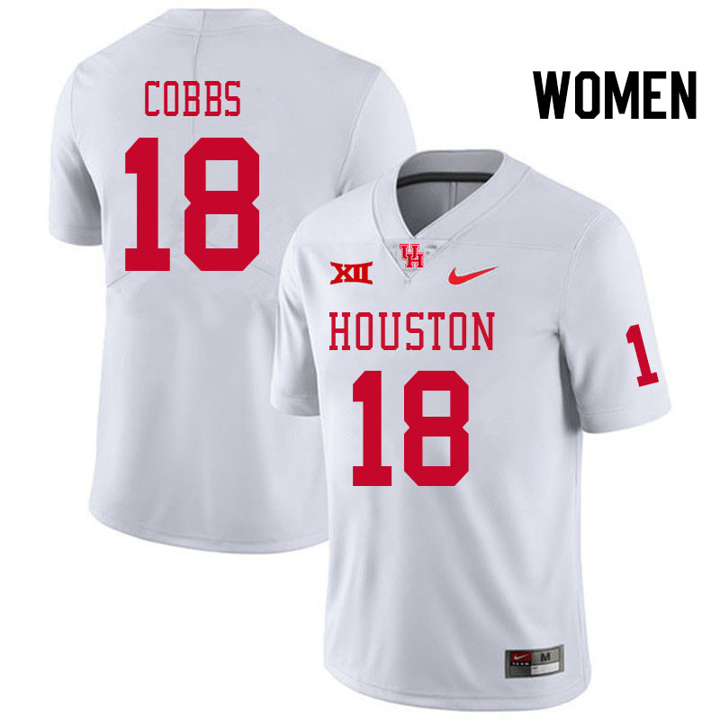 Women #18 Joshua Cobbs Houston Cougars Big 12 XII College Football Jerseys Stitched-White - Click Image to Close